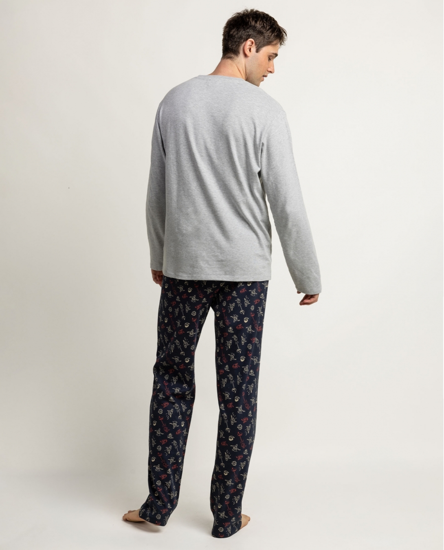 DISNEY Pijama Manga Larga American Classic para Hombre GRIS JASPE