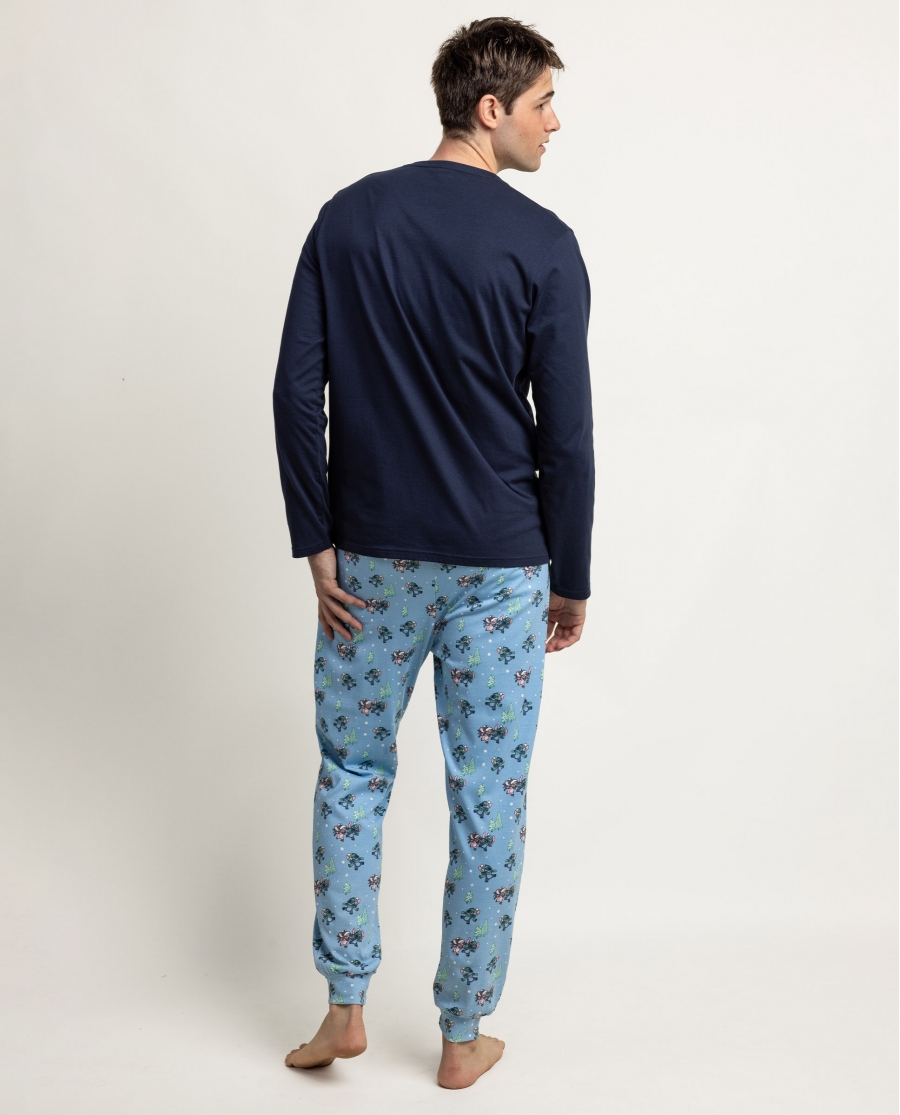 DISNEY Pijama Manga Larga Winter With Stitch para Hombre MARINO