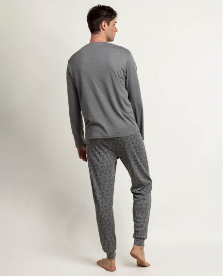 DISNEY Pijama Manga Larga Work Hard Quack Hard para Hombre GRIS JASPE 2