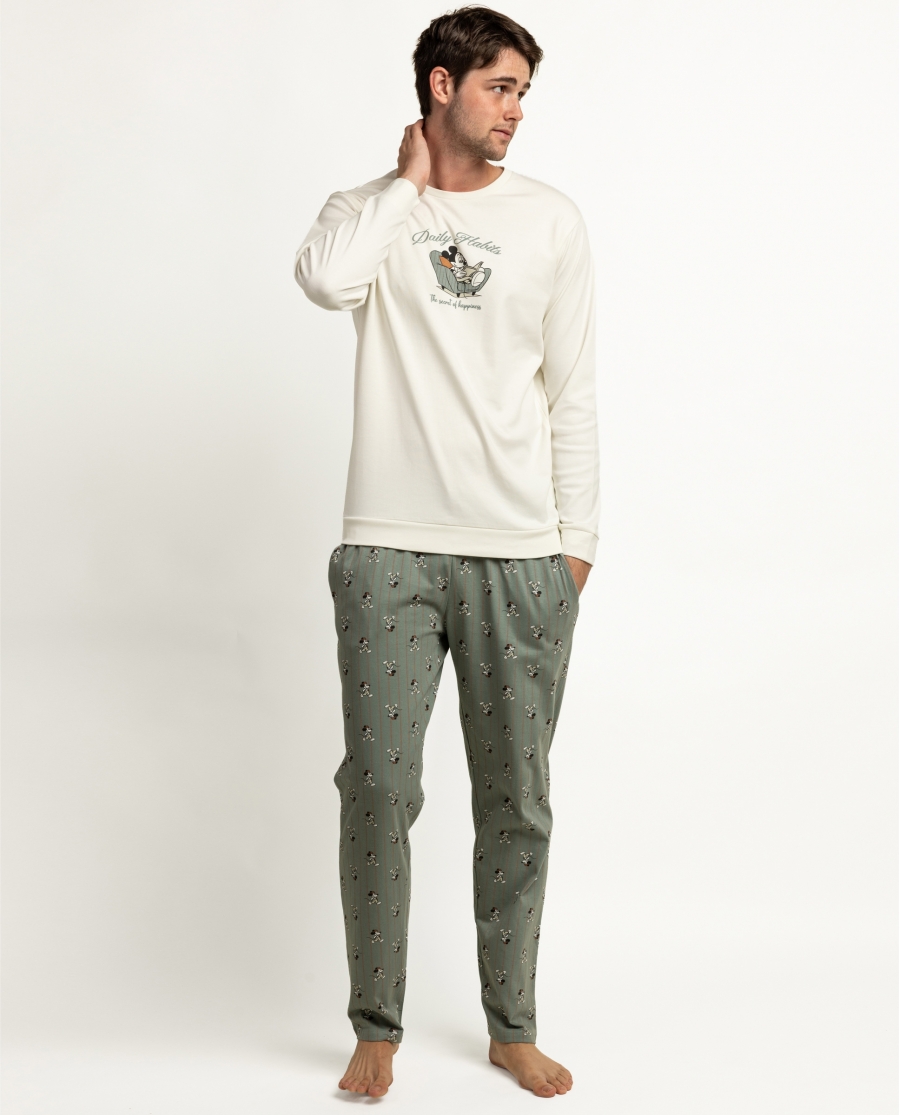 DISNEY Pijama Manga Larga Daily Habits para Hombre PIEDRA