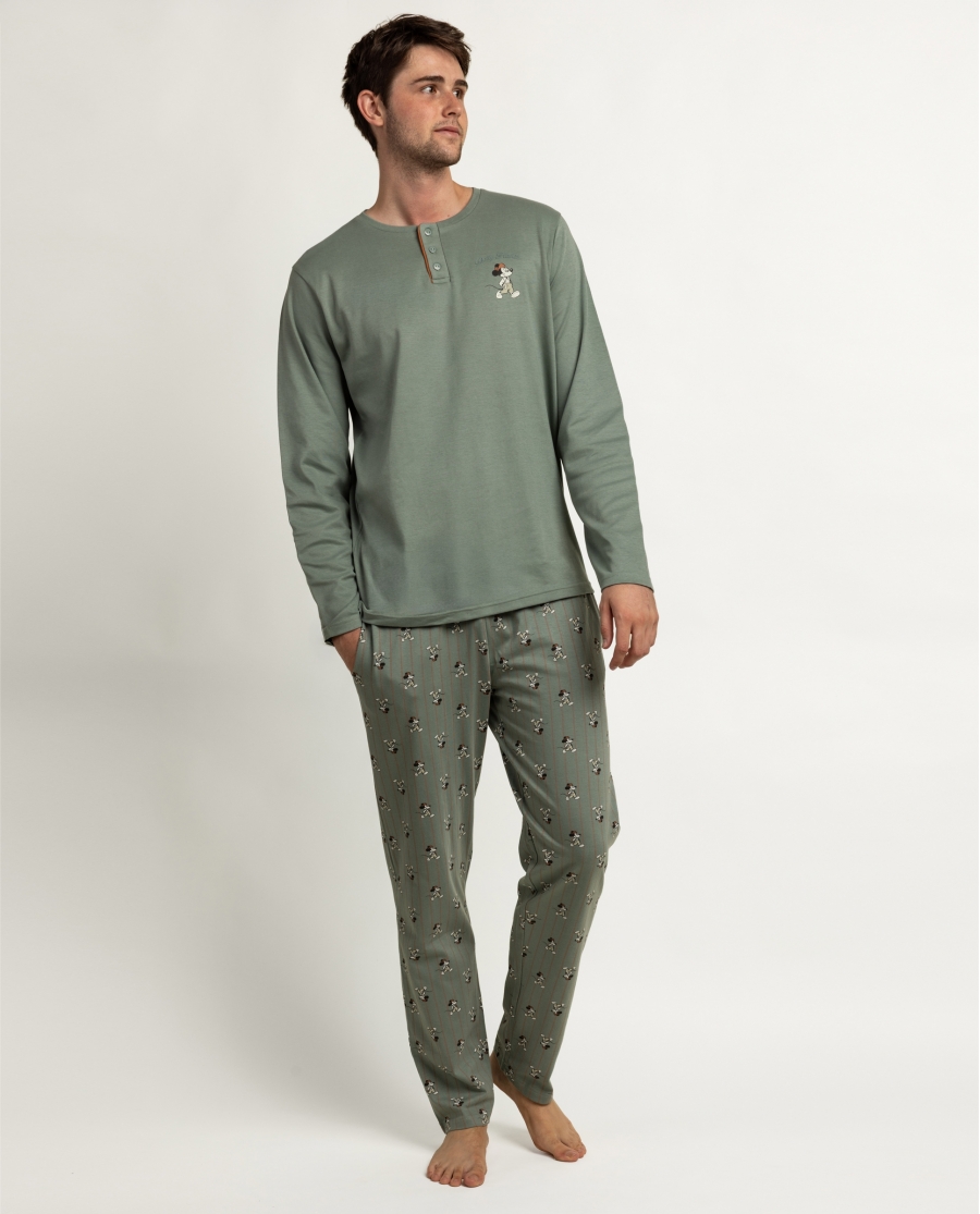 DISNEY Pijama Manga Larga Tapeta Daily Habits para Hombre VERDE