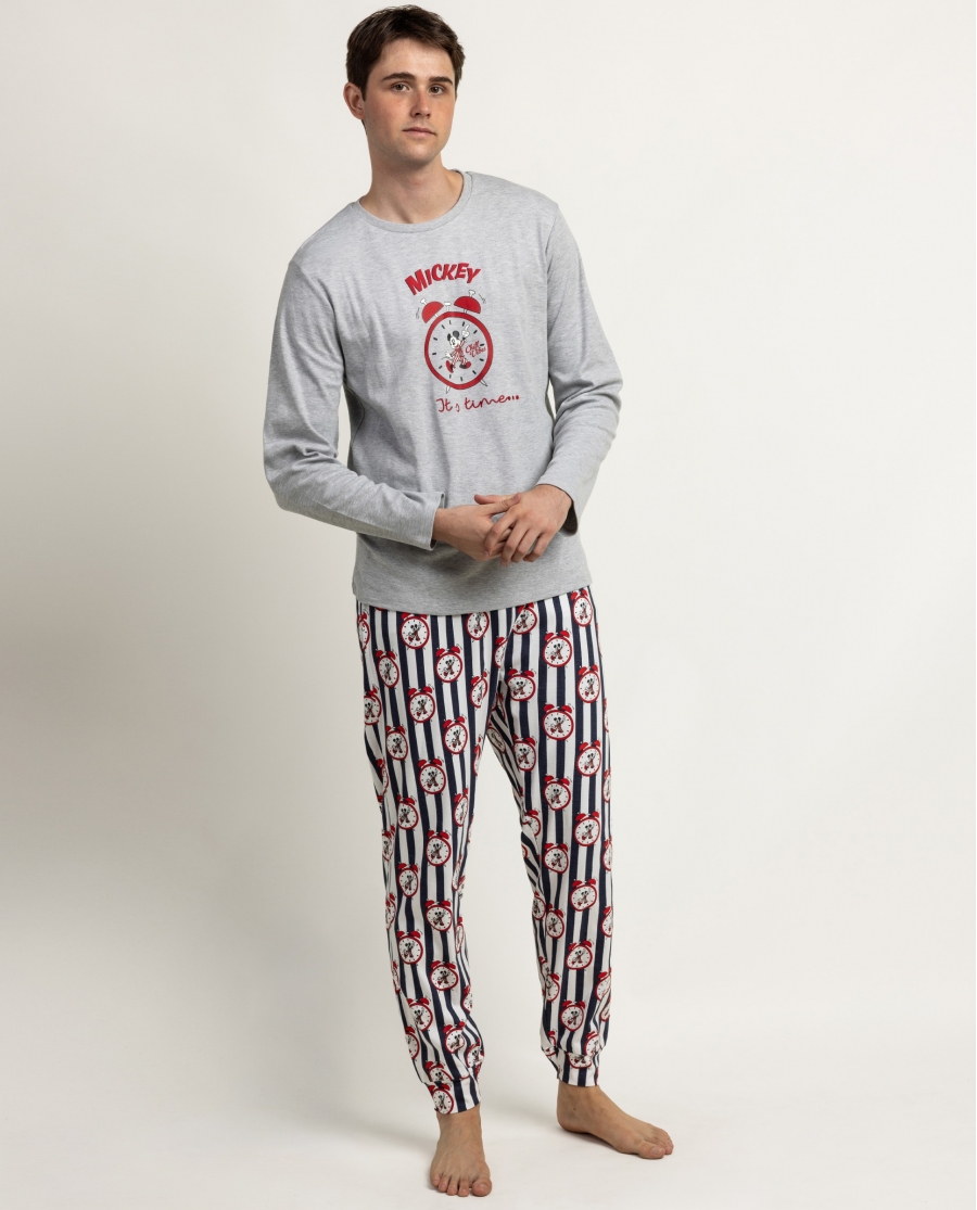 DISNEY Pijama Manga Larga It´S Time para Hombre GRIS JASPE