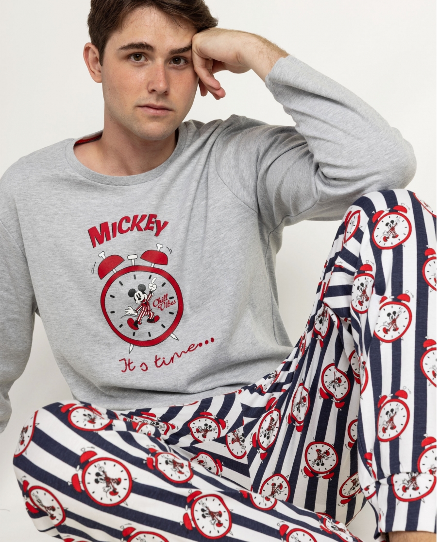 DISNEY Pijama Manga Larga It´S Time para Hombre GRIS JASPE