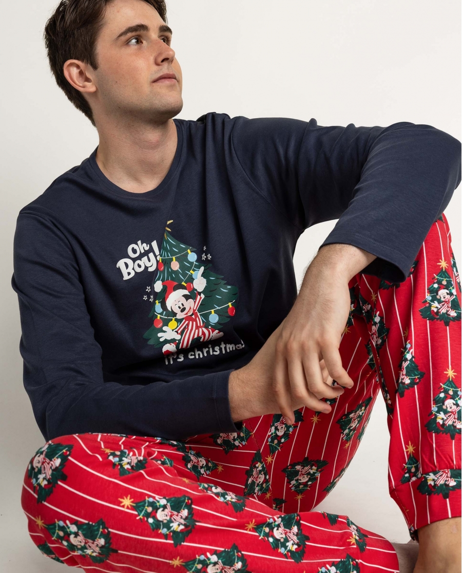DISNEY Pijama Manga Larga Christmas Tree para Hombre MARINO