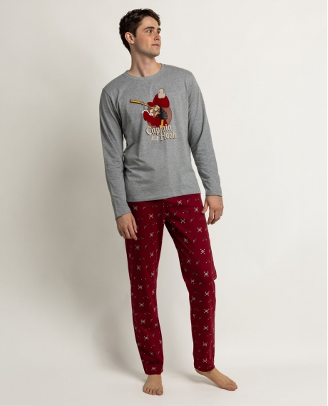 DISNEY Pijama Manga Larga Captain Hook para Hombre GRIS JASPE
