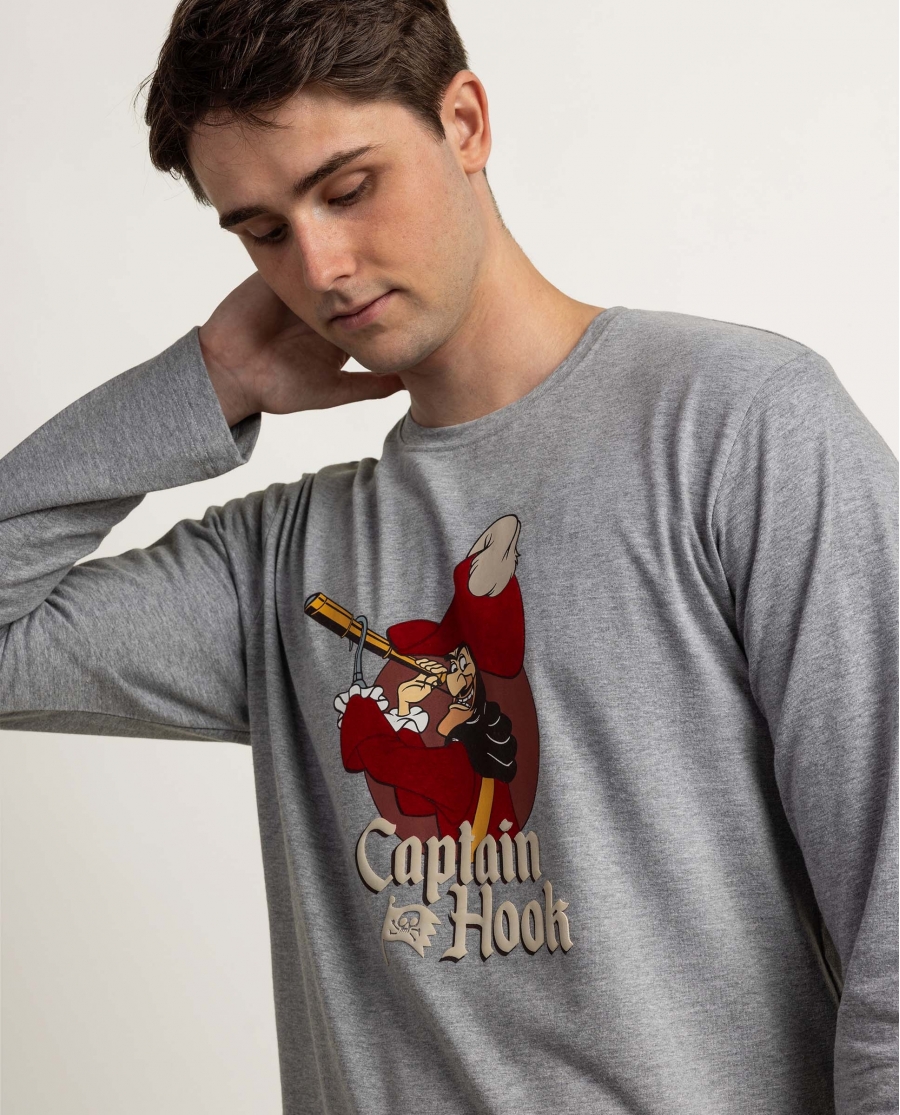 DISNEY Pijama Manga Larga Captain Hook para Hombre GRIS JASPE