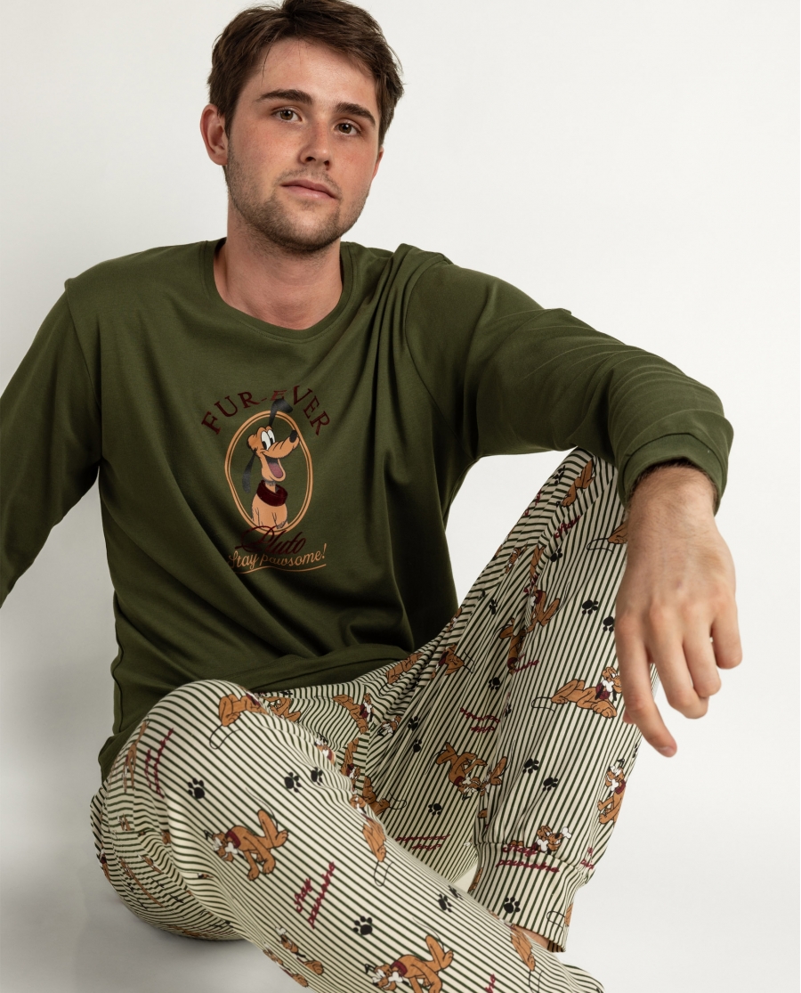 DISNEY Pijama Manga Larga Pluto Stay Pawsome para Hombre VERDE