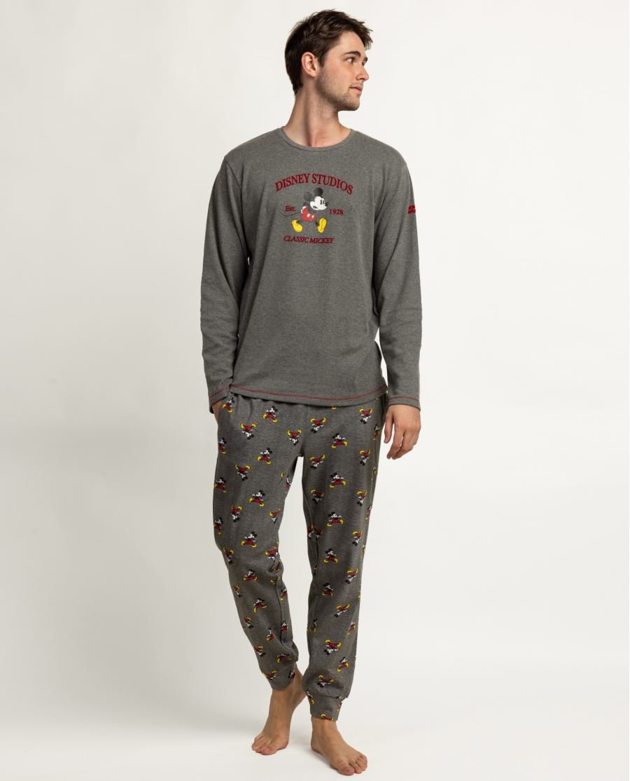 DISNEY Pijama Manga Larga Mickey Disney Studios para Hombre GRIS JASPE