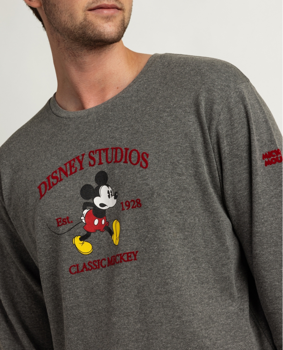 DISNEY Pijama Manga Larga Mickey Disney Studios para Hombre GRIS JASPE