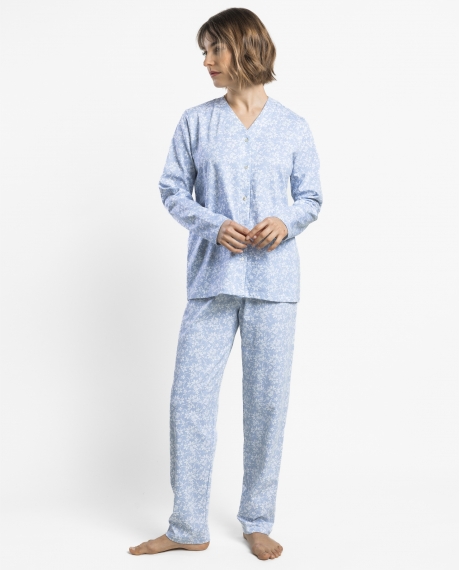 ADMAS CLASSIC Pijama Abierto Manga Larga Classic Edition para Mujer AZUL