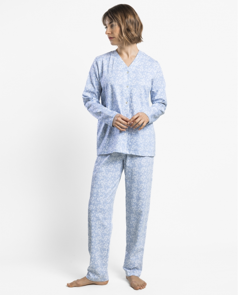 ADMAS CLASSIC Pijama Abierto Manga Larga Classic Edition para Mujer AZUL
