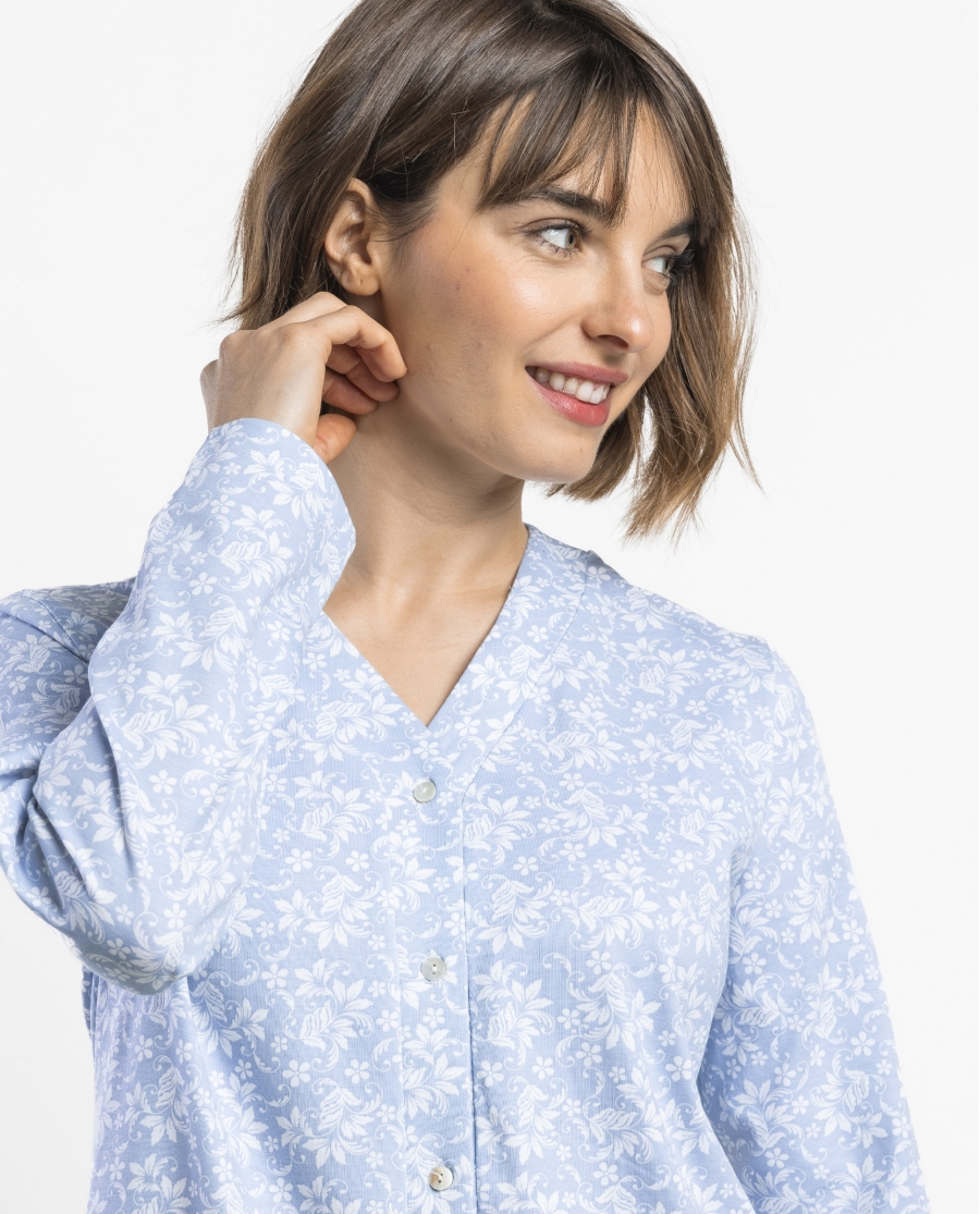 ADMAS CLASSIC Pijama Abierto Manga Larga Classic Edition para Mujer AZUL