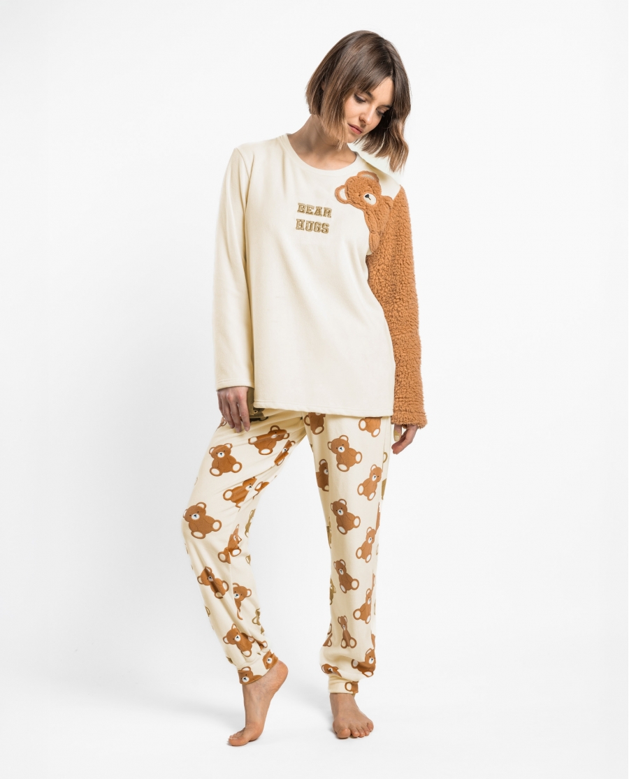 ADMAS Pijama Manga Larga Bear Hugs para Mujer CRUDO