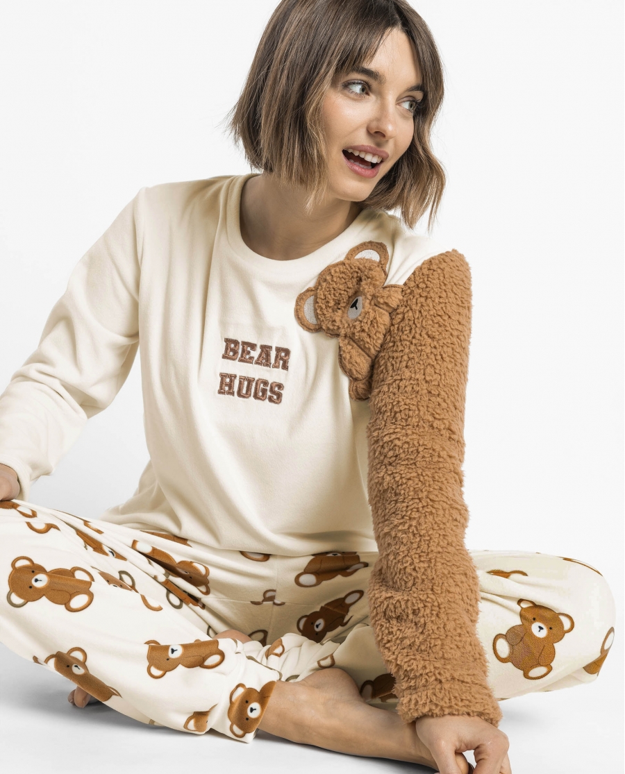 ADMAS Pijama Manga Larga Bear Hugs para Mujer CRUDO