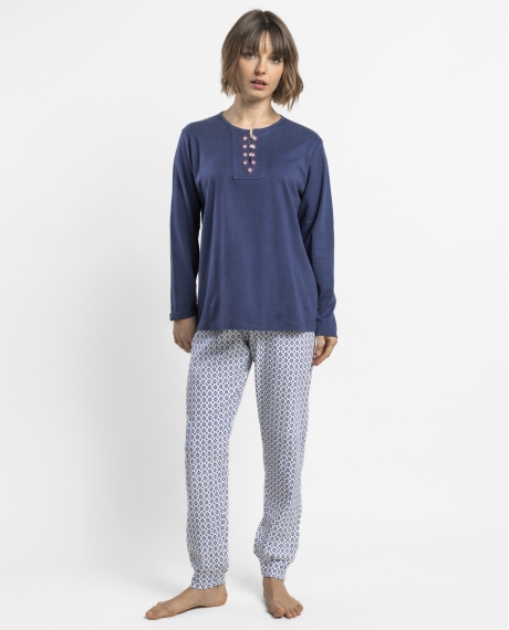 ADMAS CLASSIC Pijama Manga Larga Tapeta Tribal para Mujer MARINO