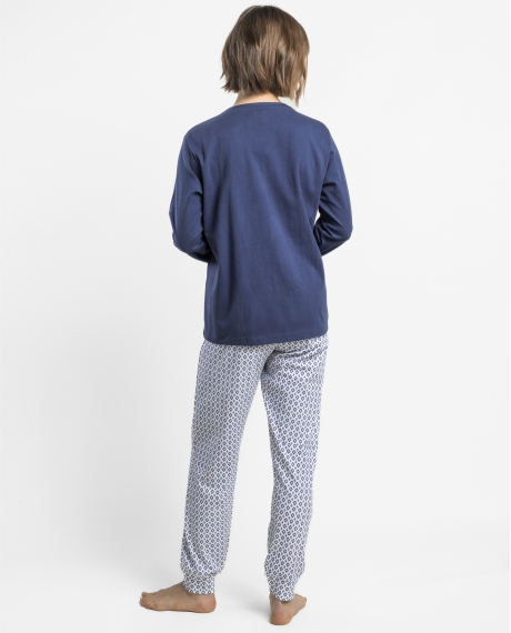 ADMAS CLASSIC Pijama Manga Larga Tapeta Tribal para Mujer MARINO 2