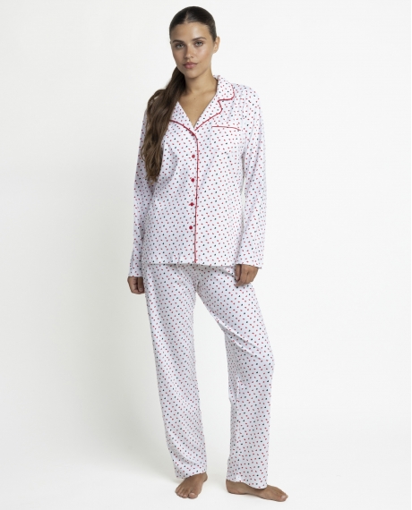 ADMAS Pijama Abierto Manga Larga Love Hearts para Mujer ROJO
