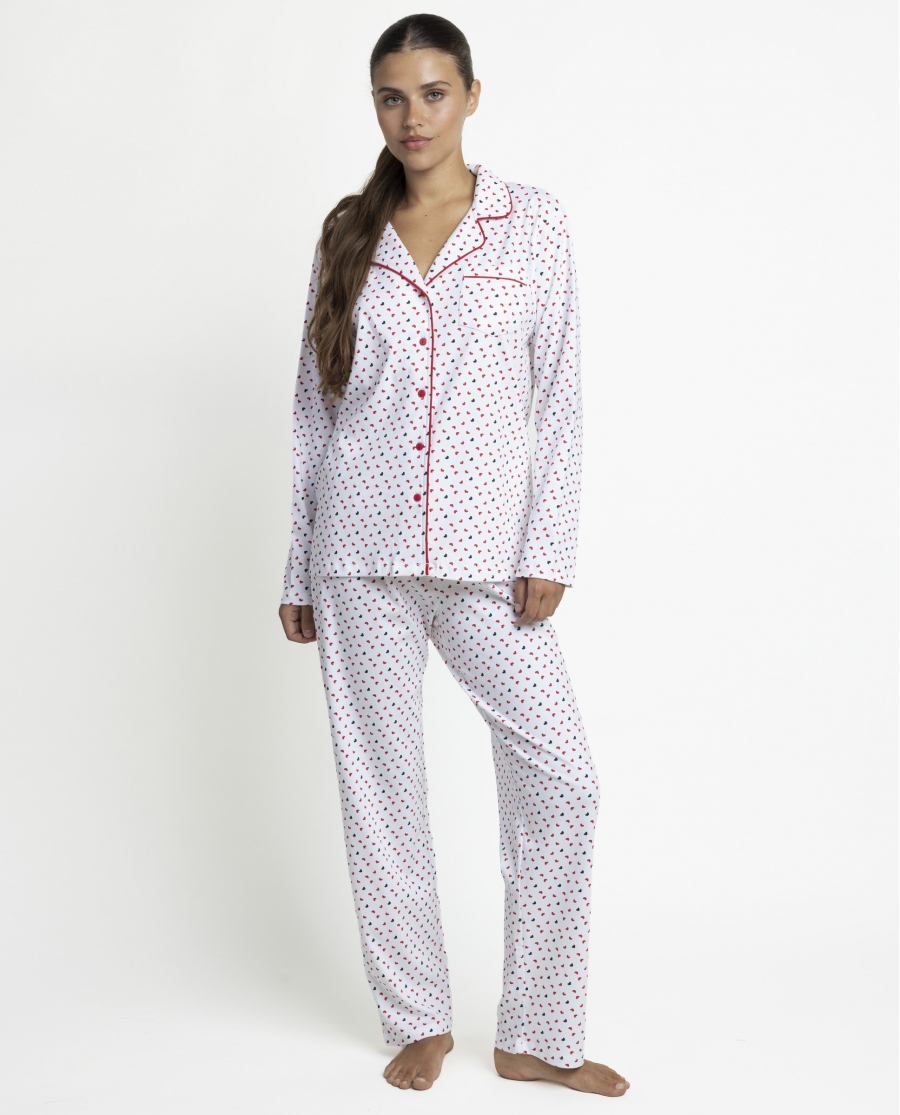 ADMAS Pijama Abierto Manga Larga Love Hearts para Mujer ROJO