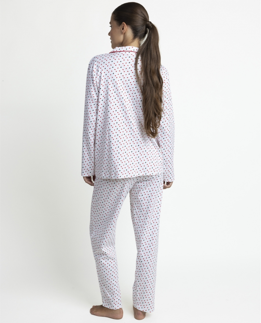 ADMAS Pijama Abierto Manga Larga Love Hearts para Mujer ROJO