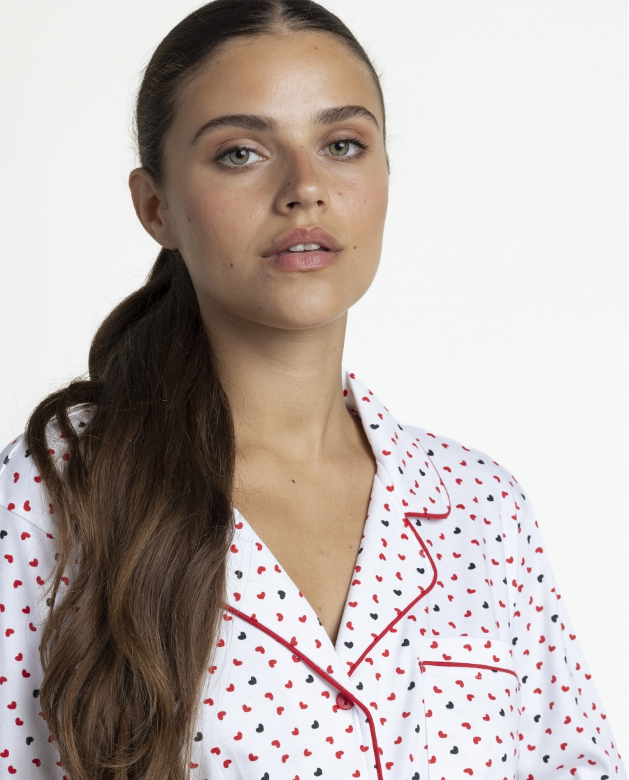 ADMAS Pijama Abierto Manga Larga Love Hearts para Mujer ROJO