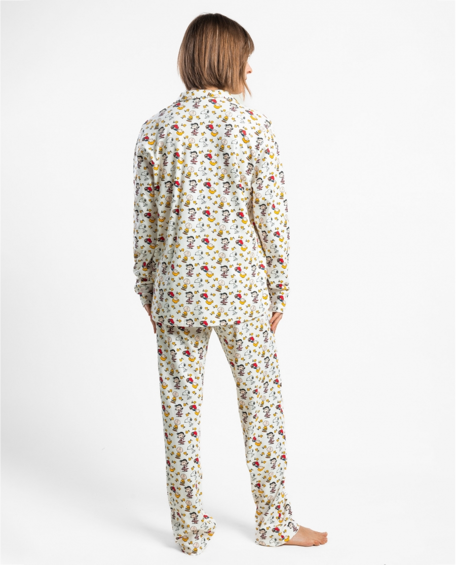PEANUTS Pijama Abierto Manga Larga Meet Up para Mujer CRUDO