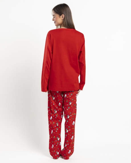 PEANUTS Pijama Manga Larga Merry Snoopy para Mujer ROJO 2