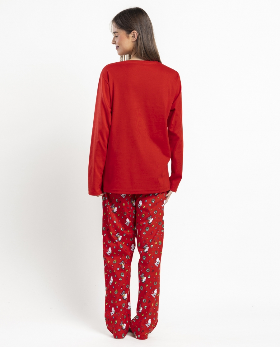 PEANUTS Pijama Manga Larga Merry Snoopy para Mujer ROJO