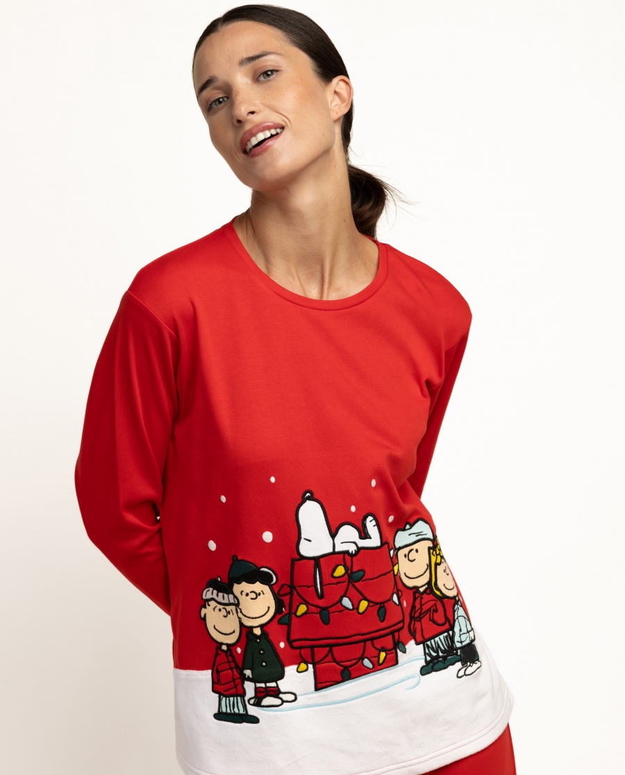 PEANUTS Pijama Manga Larga Shine & Bright para Mujer ROJO