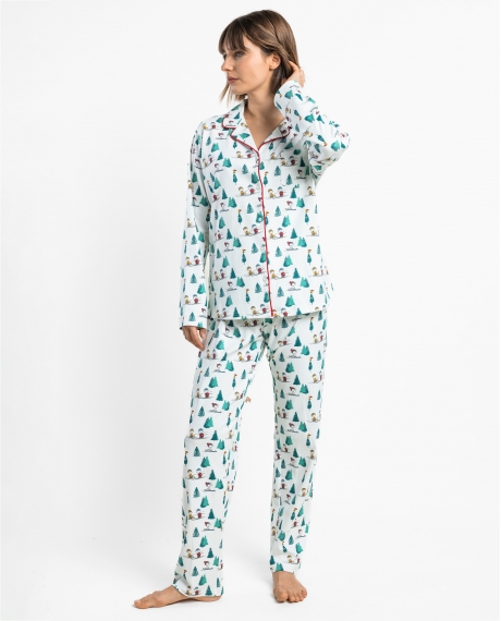 PEANUTS Pijama Abierto Manga Larga Snoopy Mountain para Mujer BLANCO