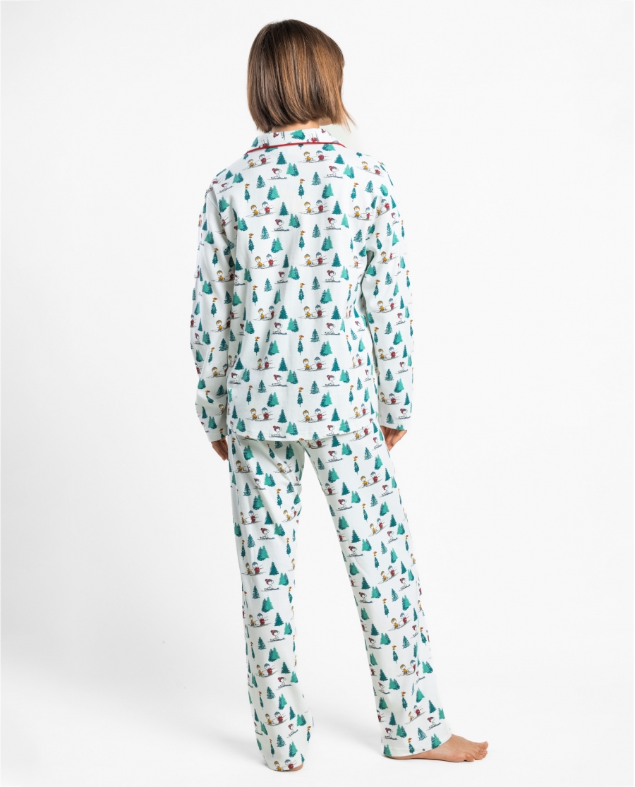 PEANUTS Pijama Abierto Manga Larga Snoopy Mountain para Mujer BLANCO
