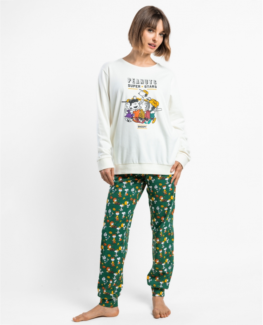 PEANUTS Pijama Manga Larga Winter Sports para Mujer CRUDO