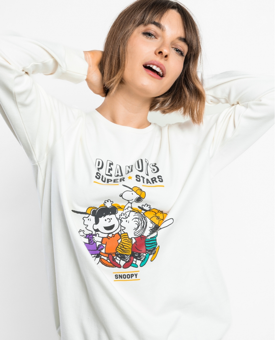 PEANUTS Pijama Manga Larga Winter Sports para Mujer CRUDO