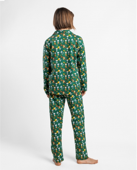 PEANUTS Pijama Abierto Manga Larga Winter Sports para Mujer VERDE 2