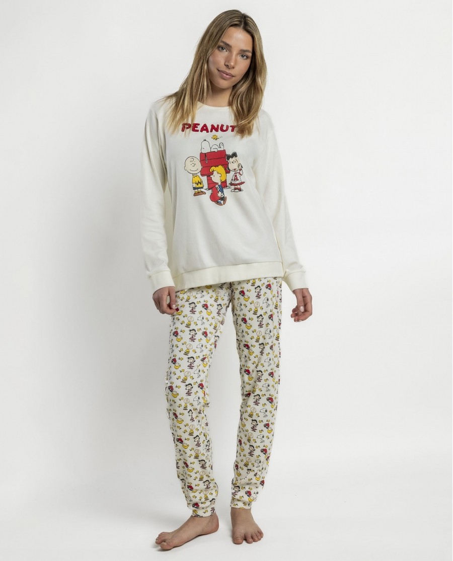 PEANUTS Pijama Manga Larga Meet Up para Mujer CRUDO