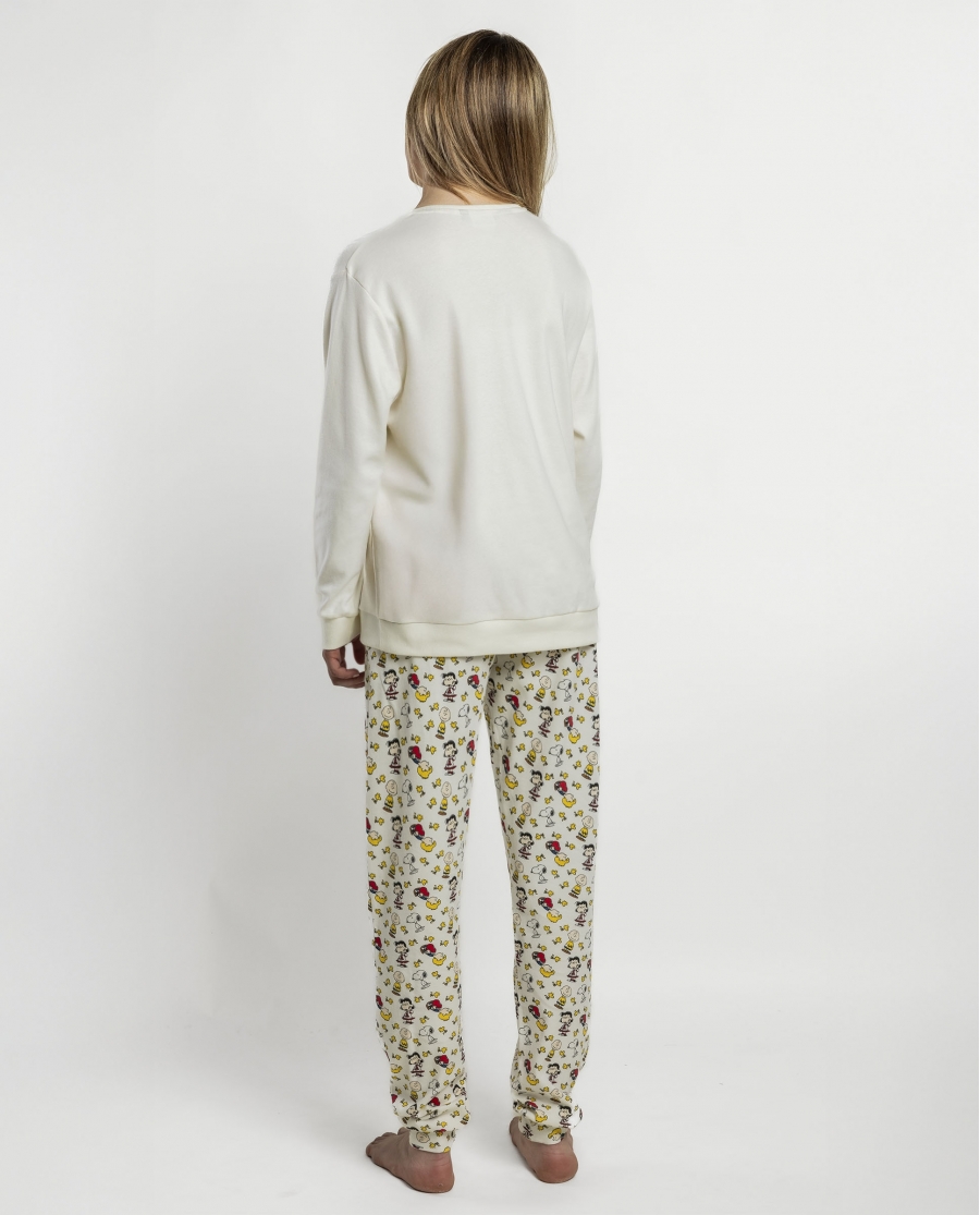 PEANUTS Pijama Manga Larga Meet Up para Mujer CRUDO