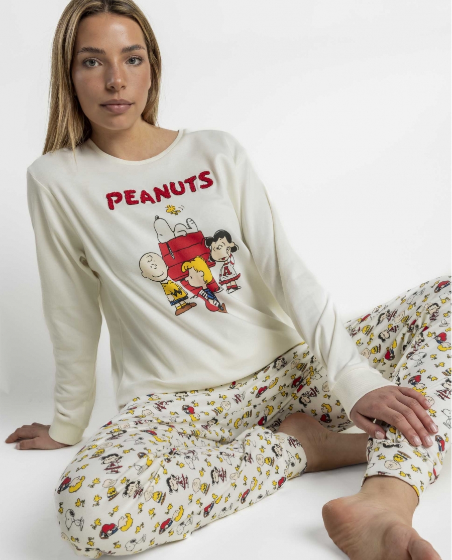 PEANUTS Pijama Manga Larga Meet Up para Mujer CRUDO