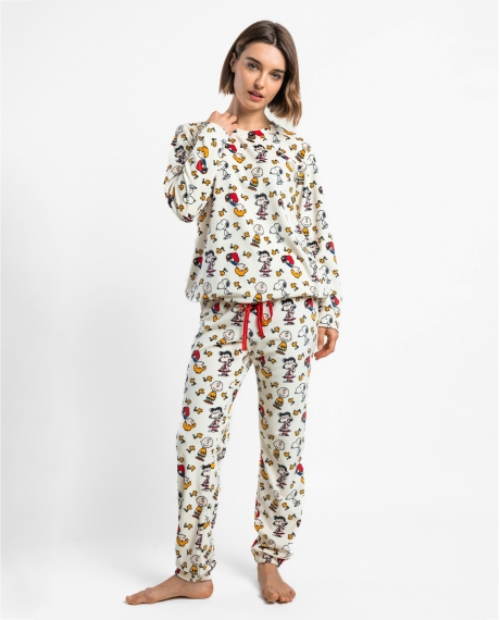 PEANUTS Pijama Manga Larga Velvet Meet Up para Mujer CRUDO