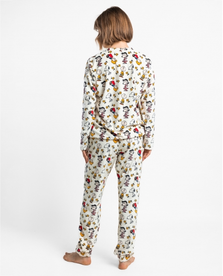 PEANUTS Pijama Manga Larga Velvet Meet Up para Mujer CRUDO 2