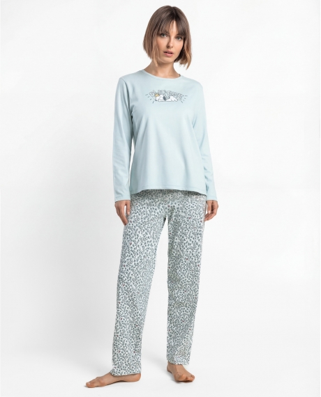 PEANUTS Pijama Manga Larga Play Time para Mujer AZUL