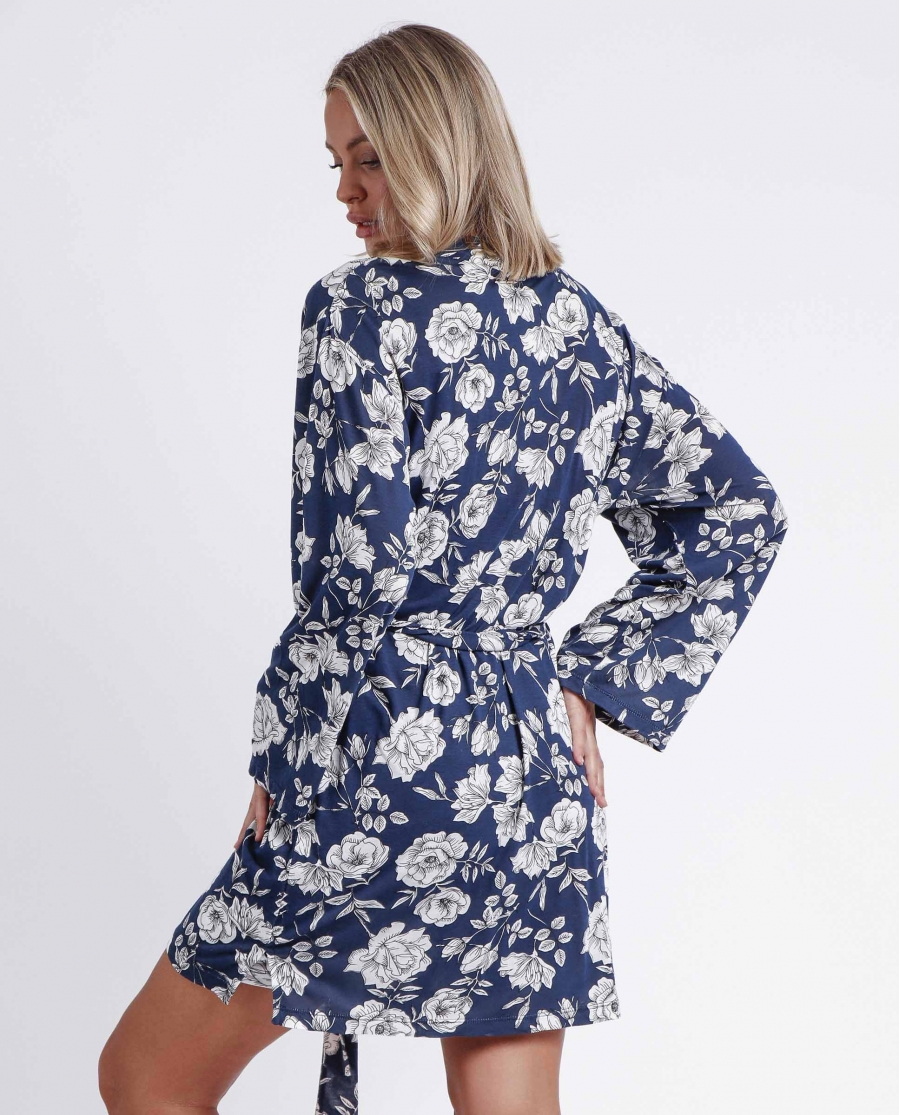 ADMAS GARDEN Bata Manga Larga Navy Flowers para Mujer MARINO
