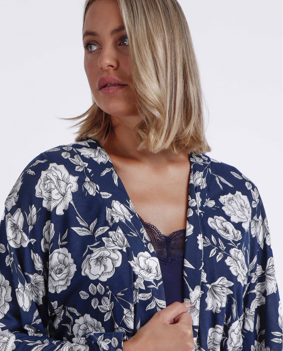 ADMAS GARDEN Bata Manga Larga Navy Flowers para Mujer MARINO