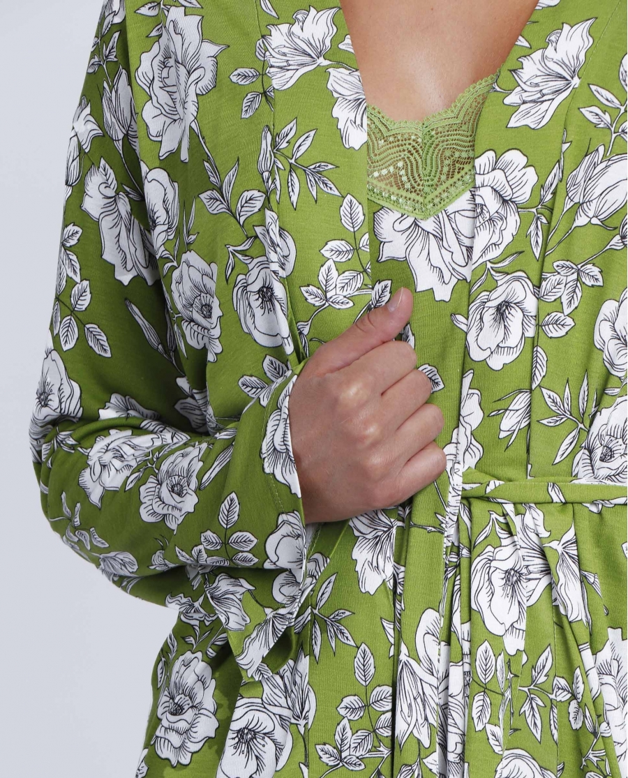 ADMAS GARDEN Bata Manga Larga Navy Flowers para Mujer HOJAS