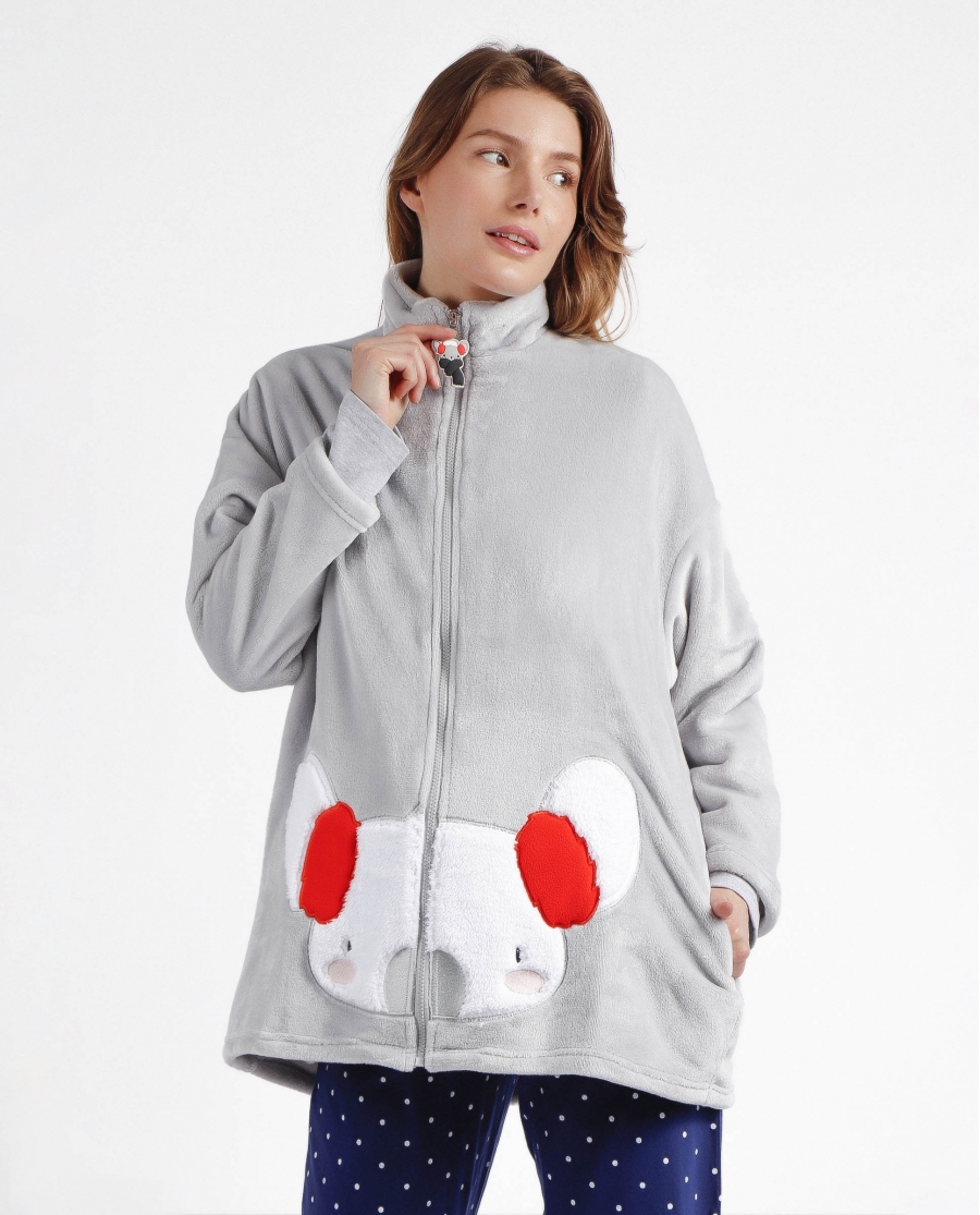 ADMAS Bata Manga Larga Calentita Good Morning Mouse para Mujer GRIS