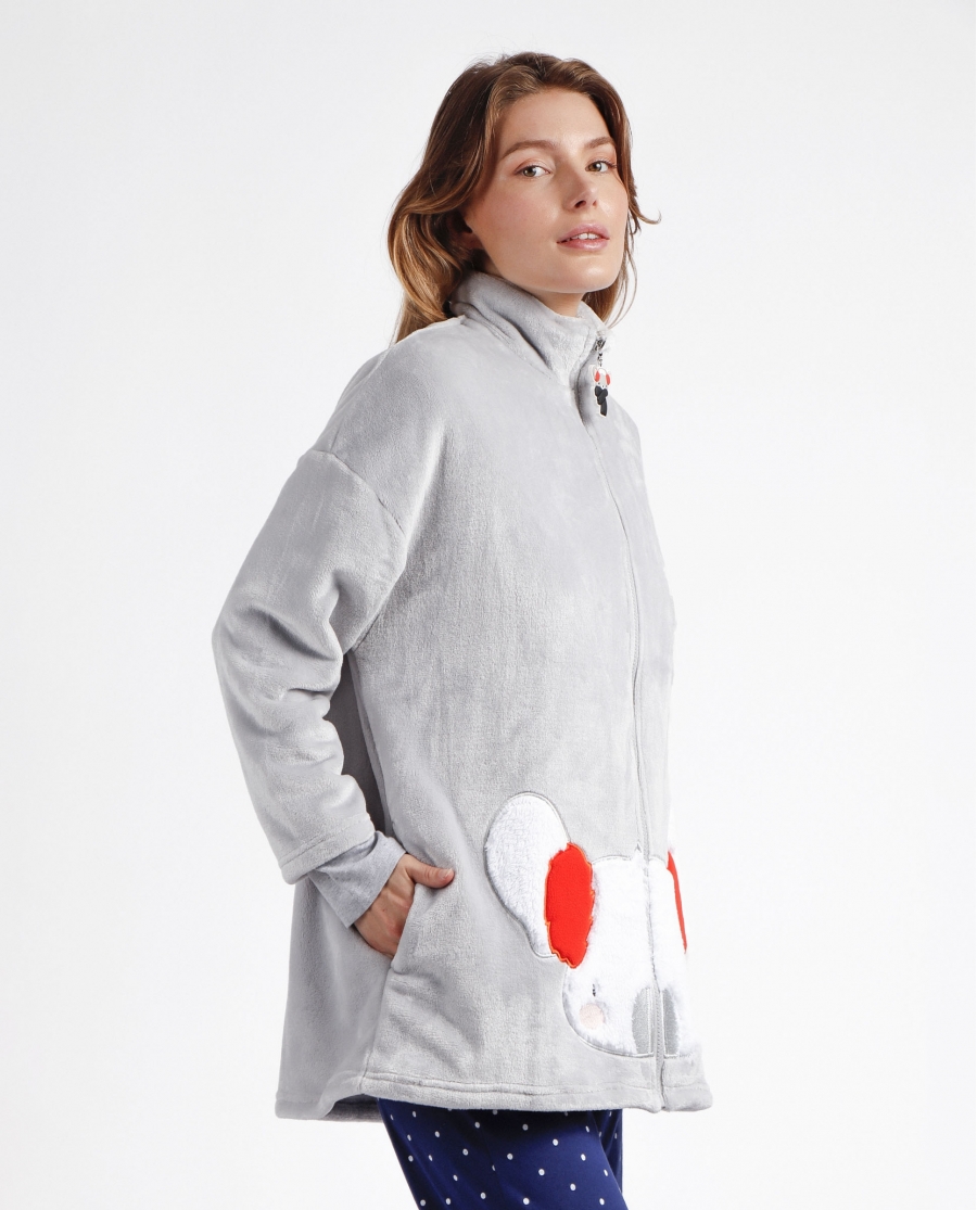 ADMAS Bata Manga Larga Calentita Good Morning Mouse para Mujer GRIS