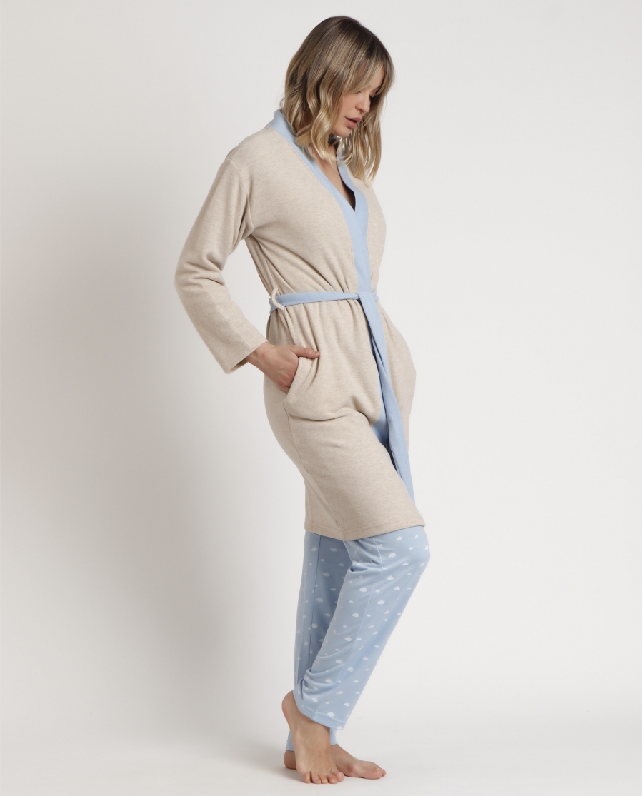 ADMAS Bata Manga Larga Sleep All Day para Mujer BEIGE