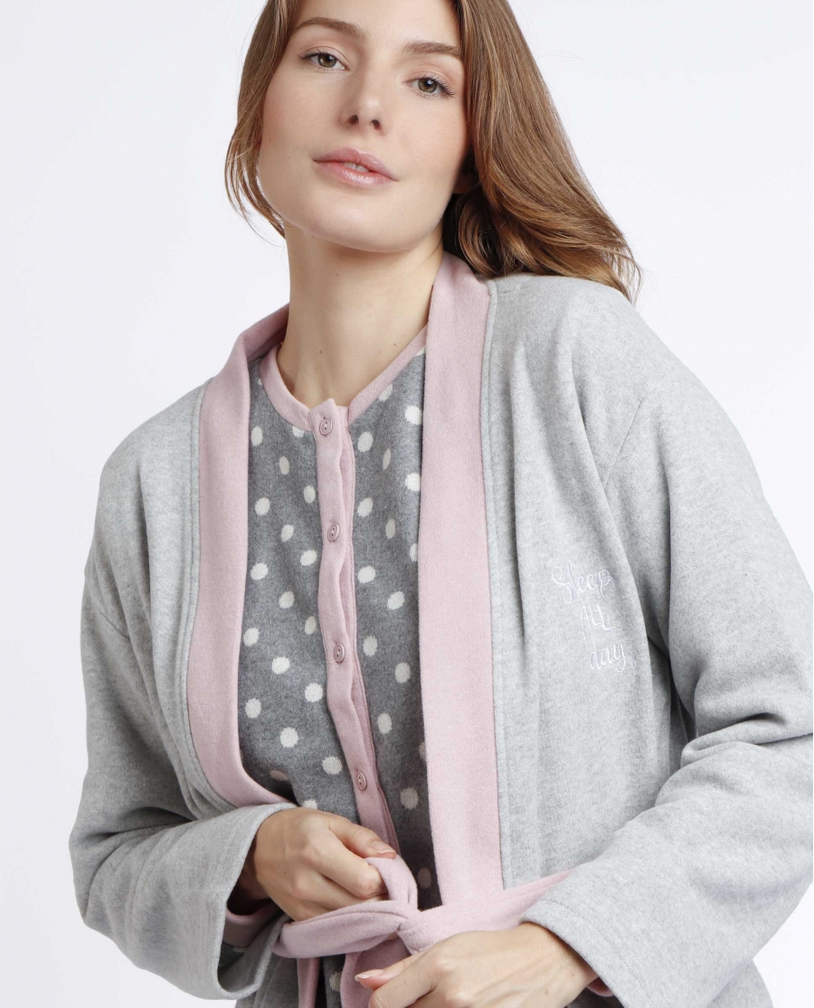 ADMAS Bata Manga Larga Sleep All Day para Mujer GRIS JASPE