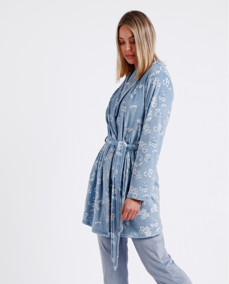 ADMAS GARDEN Bata Manga Larga White Flowers para Mujer AZUL