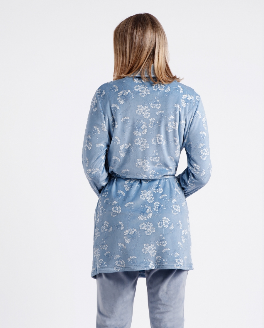 ADMAS GARDEN Bata Manga Larga White Flowers para Mujer AZUL