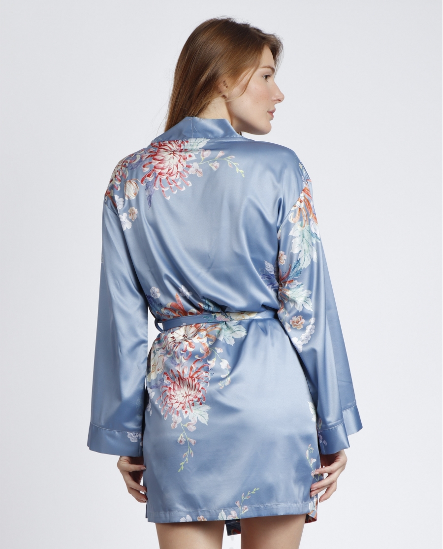 ADMAS GARDEN Bata Manga Larga Romantic Flowers para Mujer AZUL