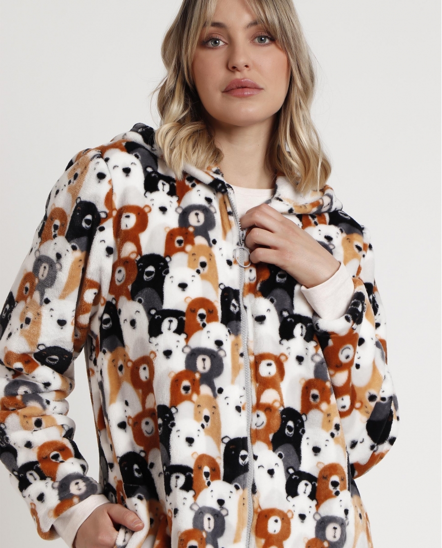 ADMAS Bata Manga Larga Calentita Family Bear para Mujer MARRON